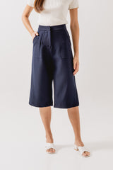 Maelyn Cropped Culottes in Navy Blue