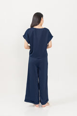 Anne Elasticated Lounge Pants in Navy Blue