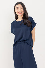Anne Elasticated Lounge Pants in Navy Blue