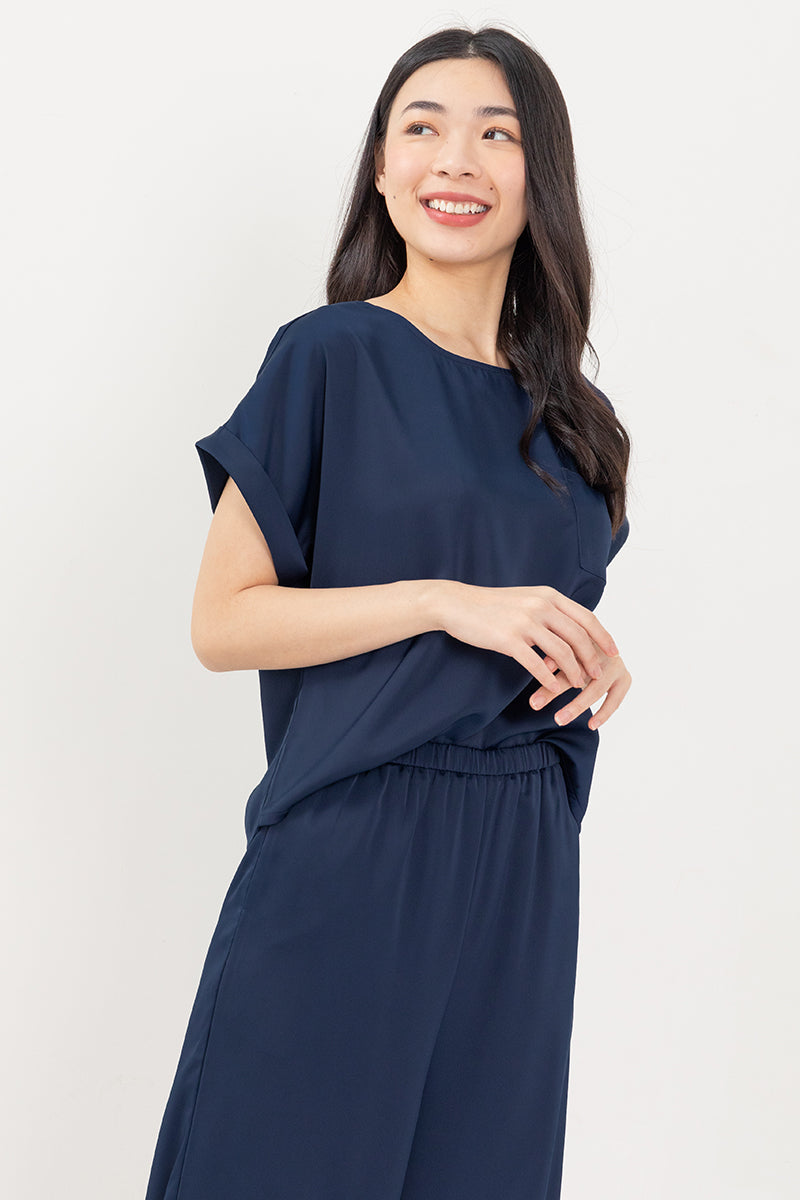 Anne Elasticated Lounge Pants in Navy Blue