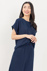 Anne Elasticated Lounge Pants in Navy Blue