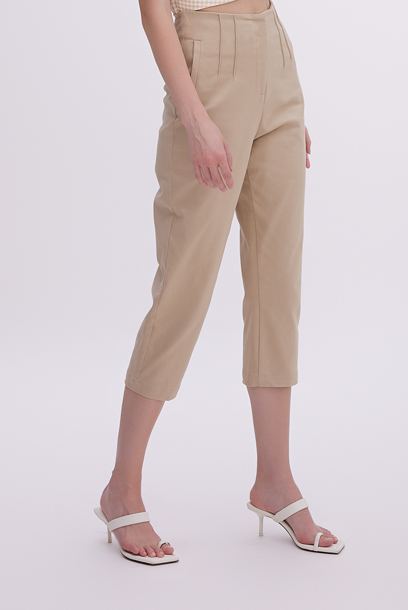 Coreen High Waisted Pants in Khaki