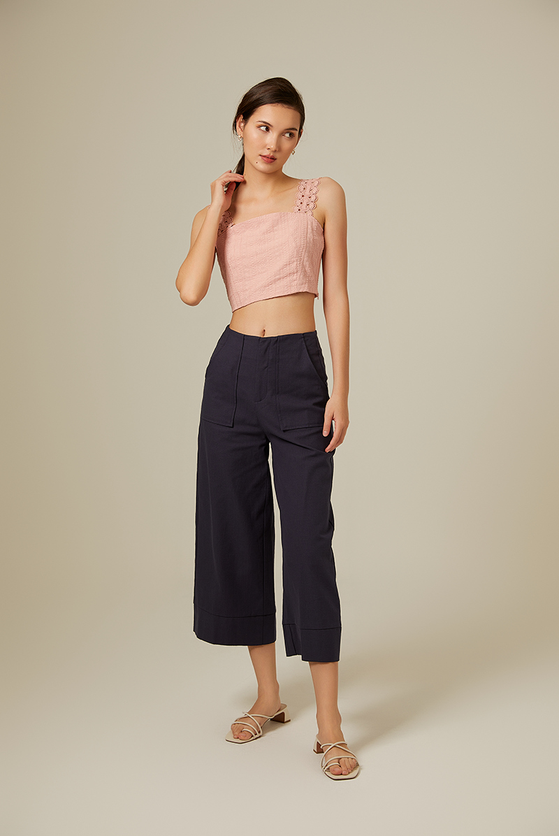 Georgia Cropped Pants in Navy Blue