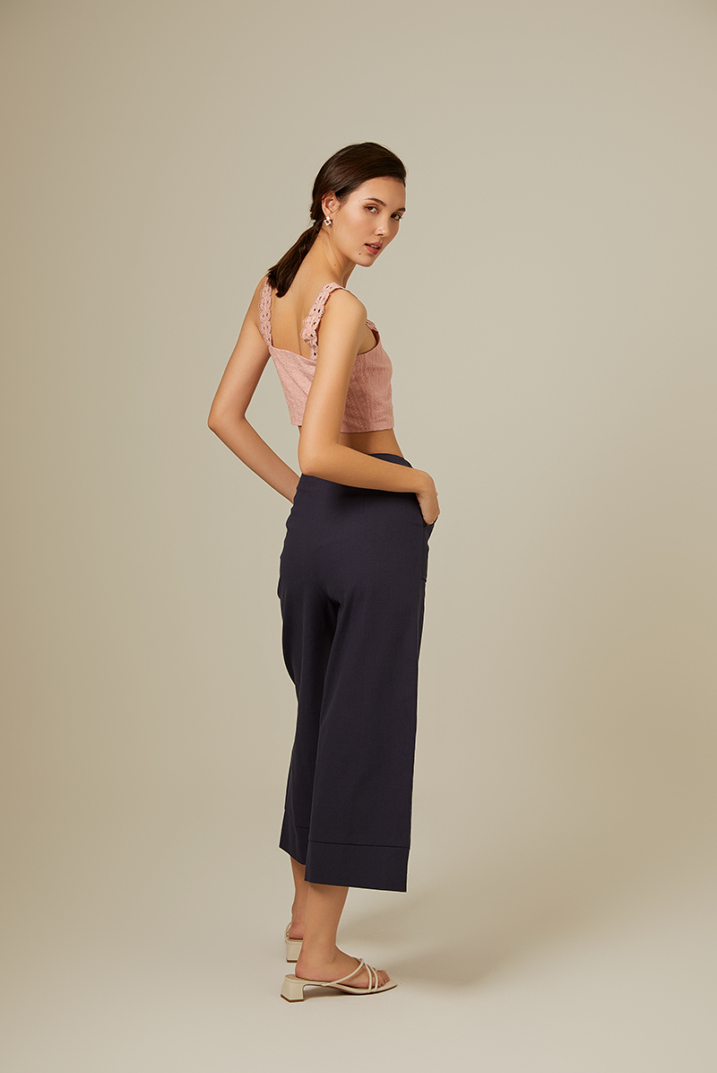 Georgia Cropped Pants in Navy Blue