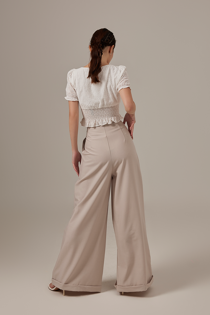Gianna Pleated Wide Leg Pants in Taupe
