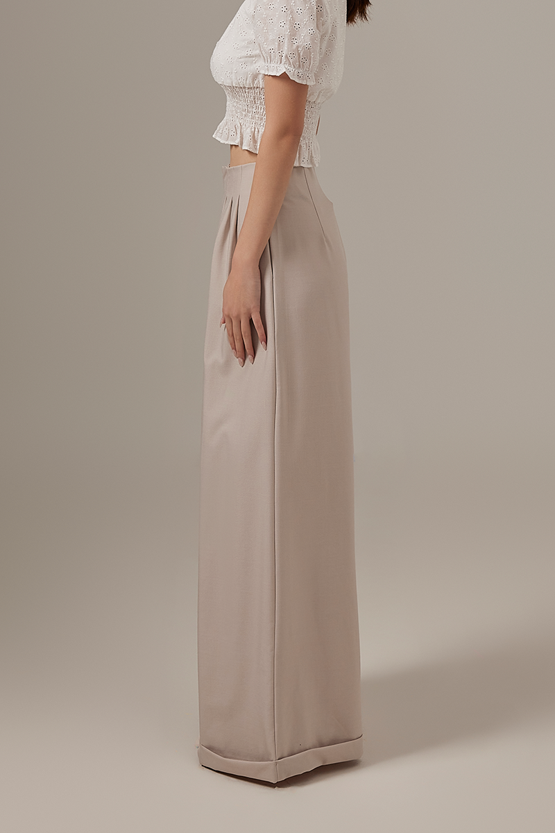 Gianna Pleated Wide Leg Pants in Taupe