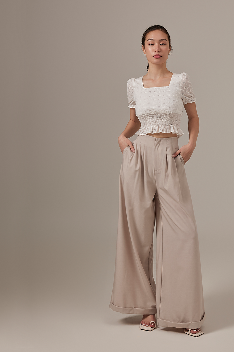Gianna Pleated Wide Leg Pants in Taupe