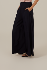 Liza Princess Seam Wide Leg Pants in Navy Blue