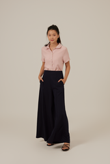 Liza Princess Seam Wide Leg Pants in Navy Blue