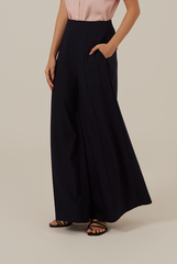 Liza Princess Seam Wide Leg Pants in Navy Blue