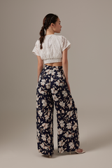 Paula Floral Wide Leg Pants in Navy Blue