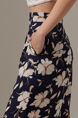 Paula Floral Wide Leg Pants in Navy Blue