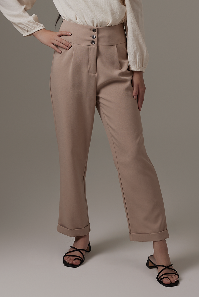 Jerlene Button Down Pants in Khaki