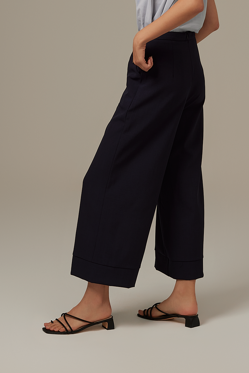 Clare Cuffed Pants in Navy Blue