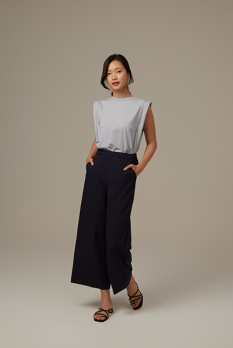 Clare Cuffed Pants in Navy Blue