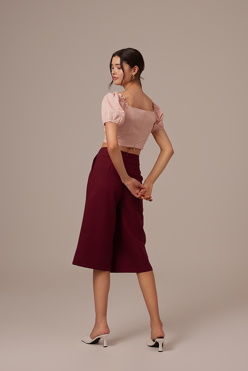 Valeria Wide Leg Culottes in Burgundy