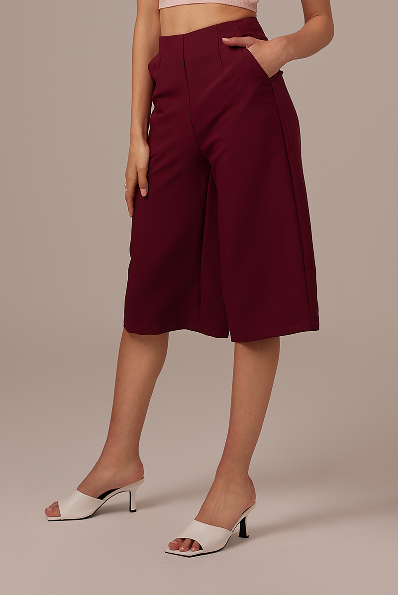 Valeria Wide Leg Culottes in Burgundy