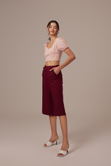 Valeria Wide Leg Culottes in Burgundy