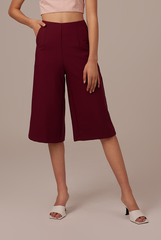 Valeria Wide Leg Culottes in Burgundy