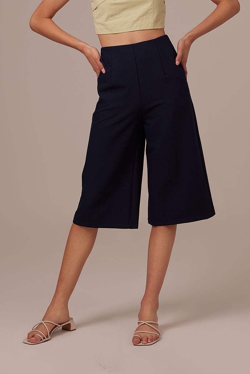 Valeria Wide Leg Culottes in Navy Blue
