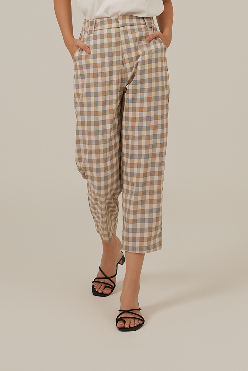 Juno Checkered Crop Pants in Dark Grey