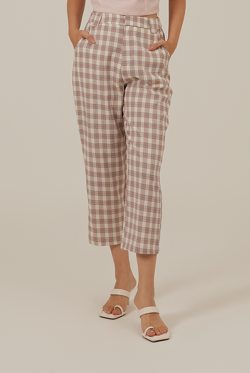 Juno Checkered Crop Pants in Purple