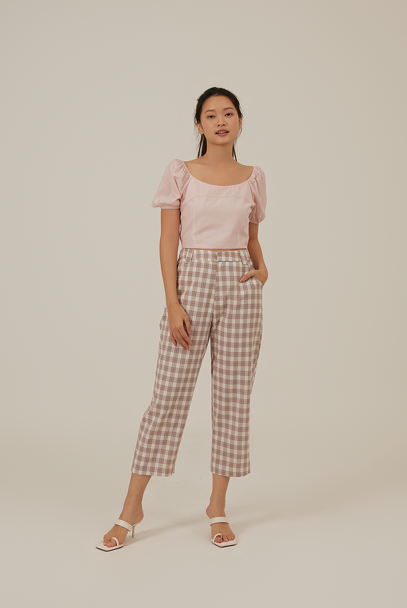 Juno Checkered Crop Pants in Purple