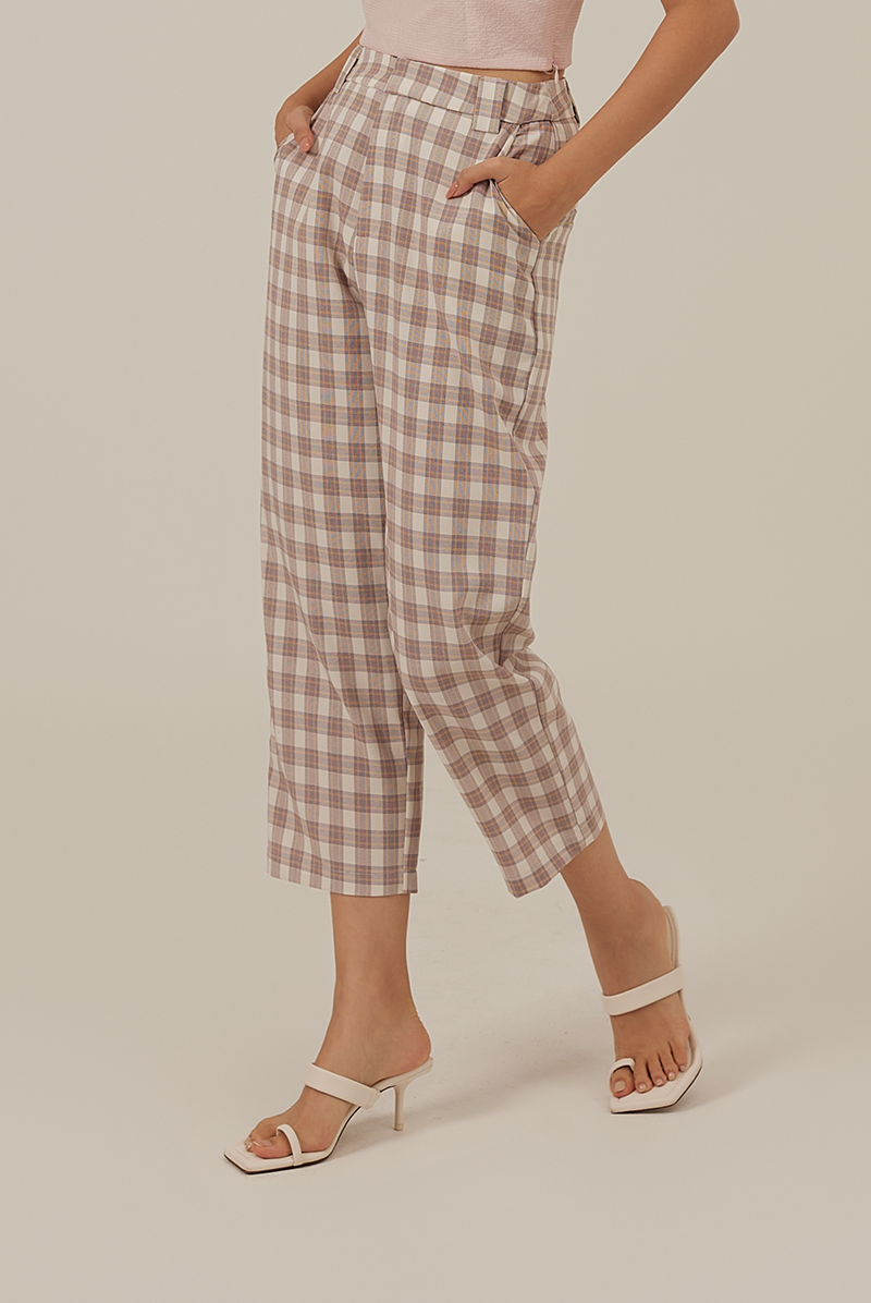 Juno Checkered Crop Pants in Purple