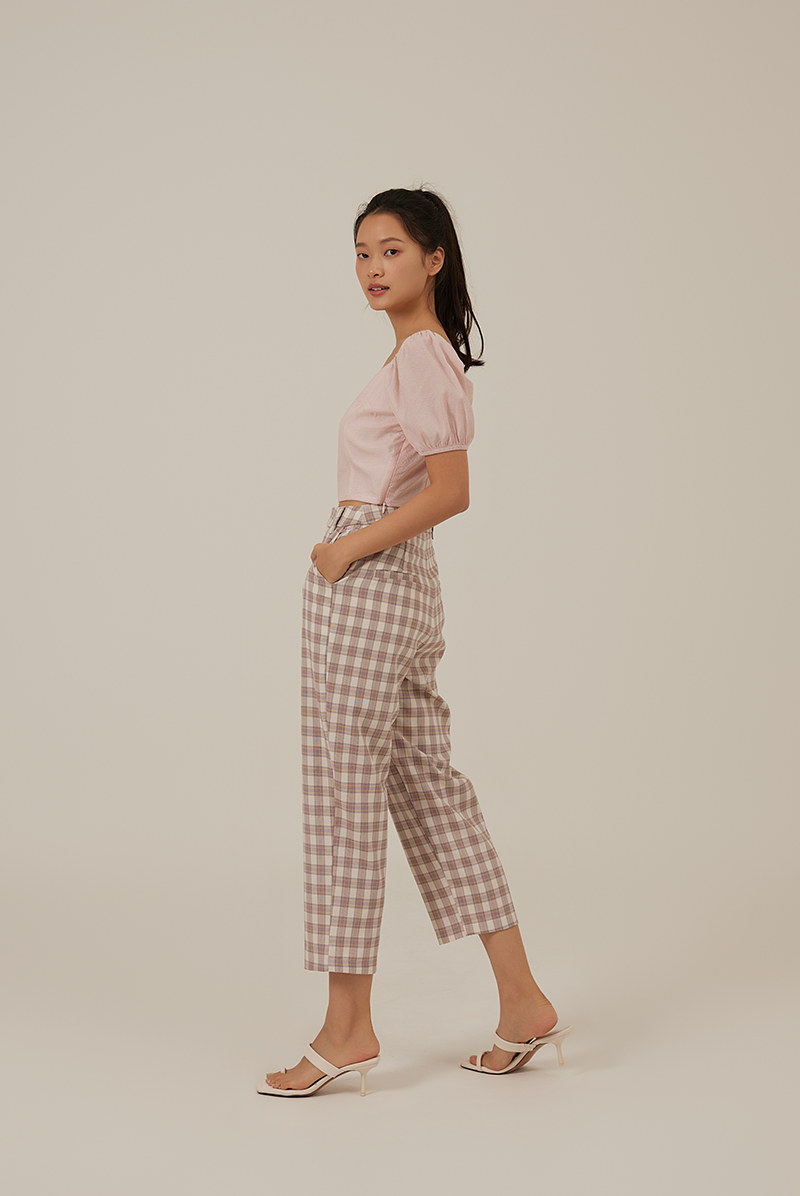 Juno Checkered Crop Pants in Purple
