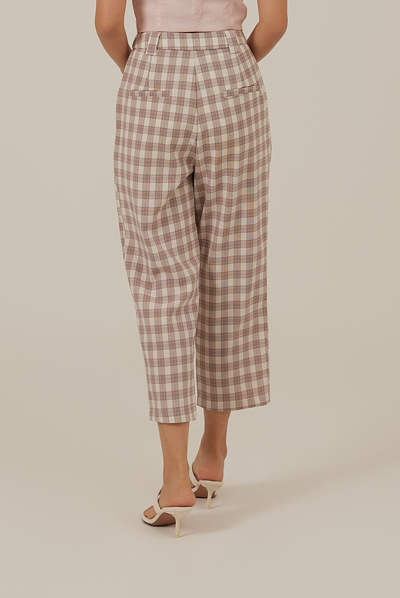 Juno Checkered Crop Pants in Purple