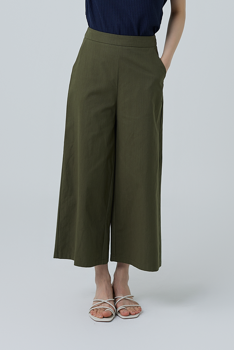 Buffy Wide Leg Culottes in Army Green