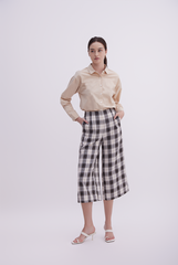 Olena Plaid Culottes in Navy Blue