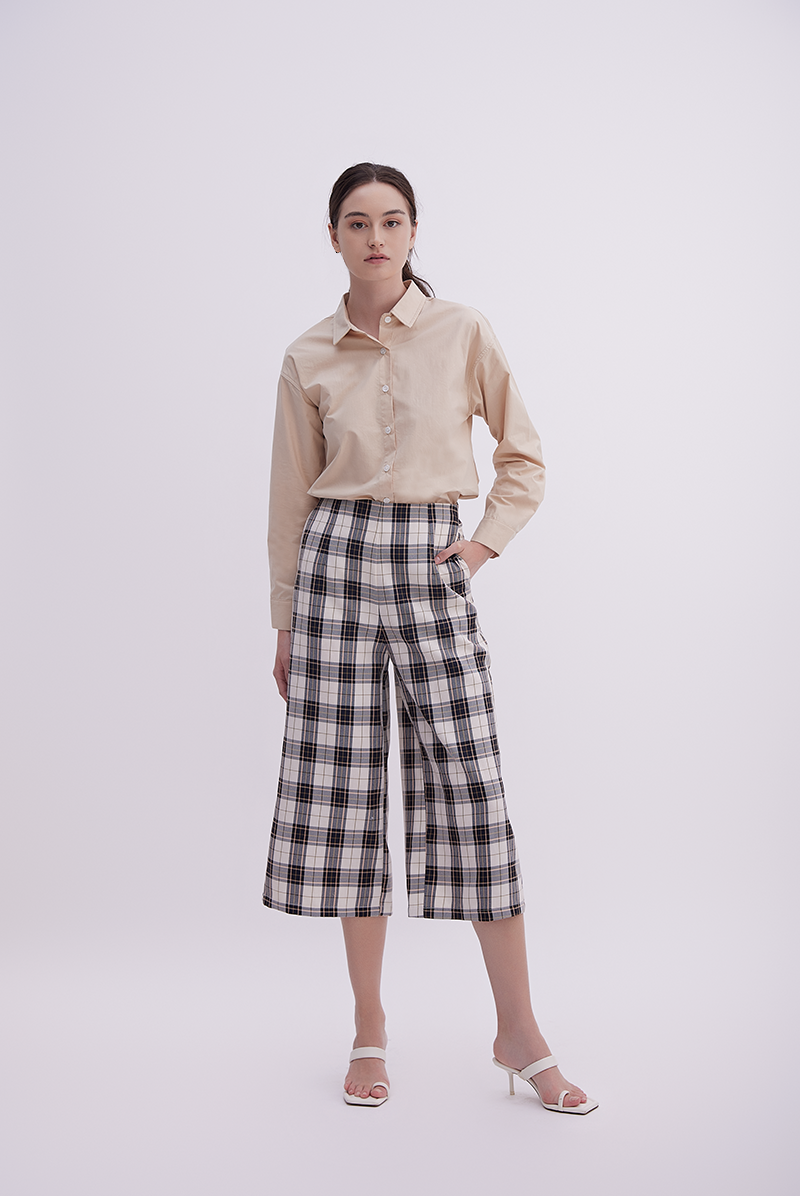 Olena Plaid Culottes in Navy Blue