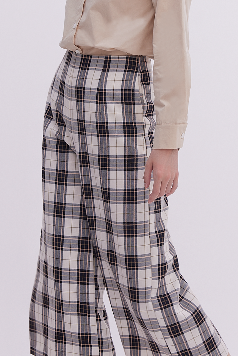 Olena Plaid Culottes in Navy Blue