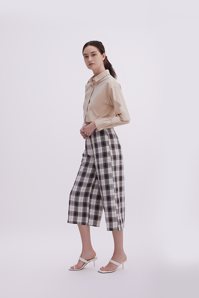 Olena Plaid Culottes in Navy Blue