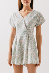 Elisa V-Neck Floral Romper in Sage