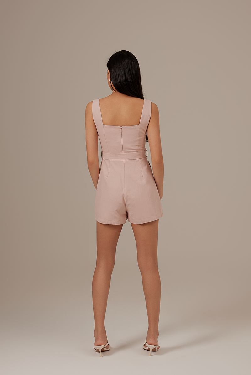 Cora Belted Romper in Blush