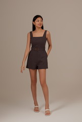 Cora Belted Romper in Charcoal