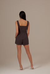 Cora Belted Romper in Charcoal