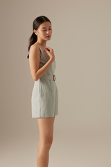 Cora Belted Romper in Dusty Blue