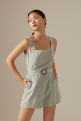 Cora Belted Romper in Dusty Blue
