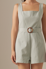 Cora Belted Romper in Dusty Blue