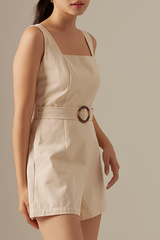 Cora Belted Romper in Sand
