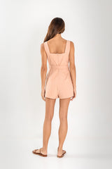 Cora Belted Romper in Coral