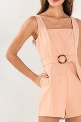 Cora Belted Romper in Coral