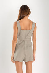 Cora Belted Romper in Sage