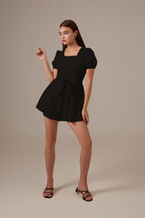 Kelsea Square Neck Ribbon Romper in Black