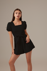 Kelsea Square Neck Ribbon Romper in Black