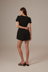 Kelsea Square Neck Ribbon Romper in Black