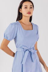 Kelsea Square Neck Ribbon Romper in Light Blue